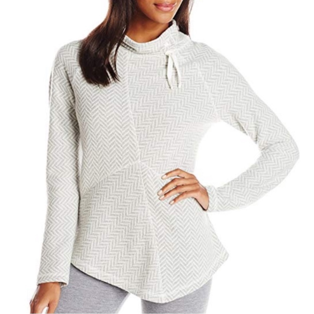 Prana Mattea Mock Pullover Sweater Gray Wool Blend Herringbone - Picture 8 of 8
